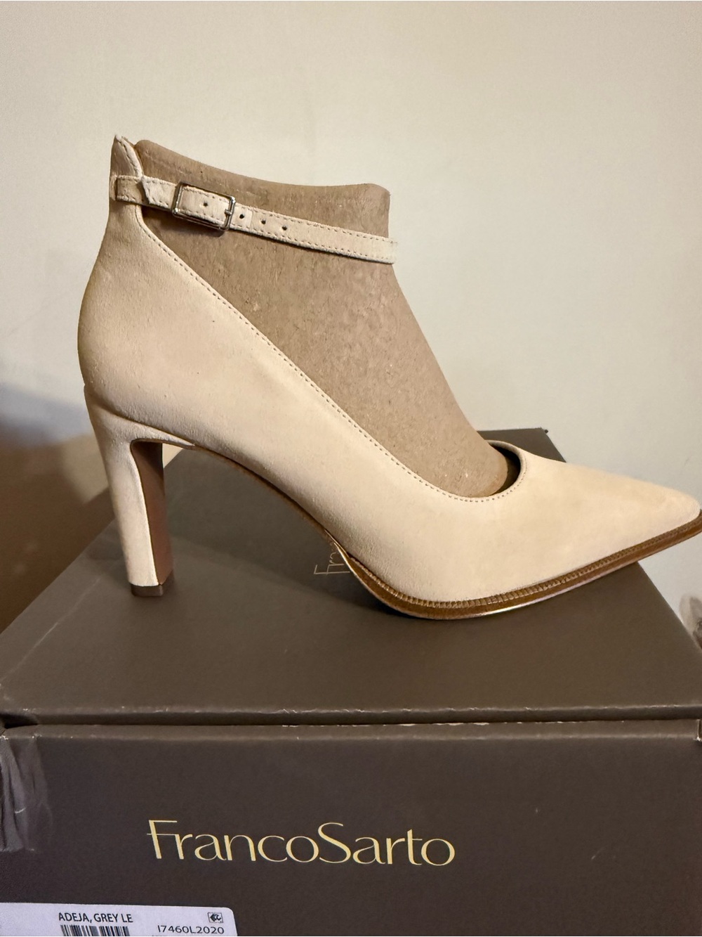 NOB Franco Sarto Cream Suede Ankle-Strap Pointed Pump